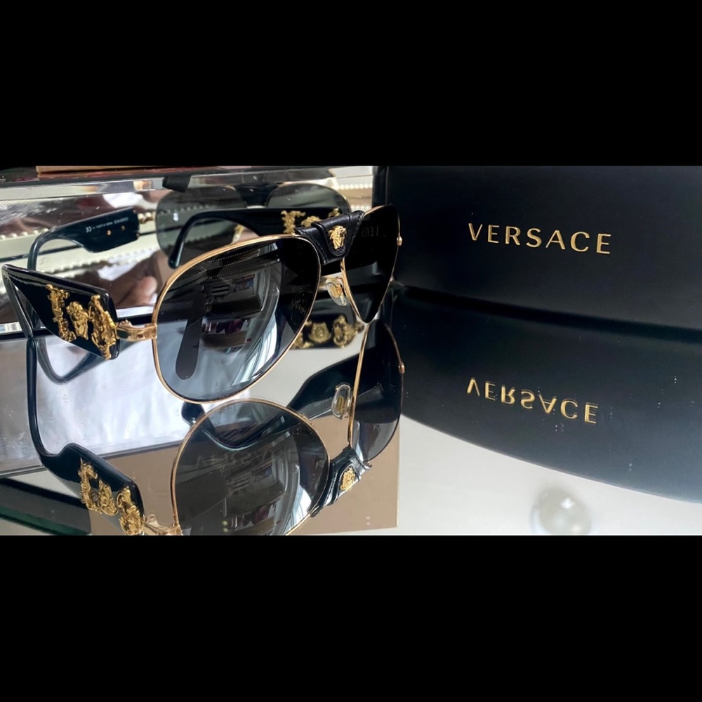 Versace Convertible Aviators. Black with gold trim